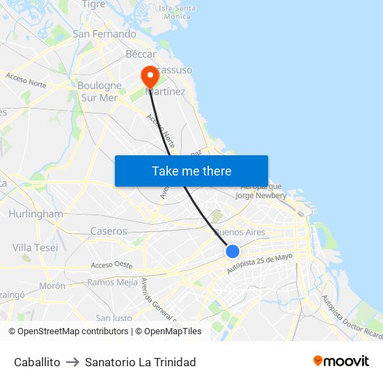 Caballito to Sanatorio La Trinidad map