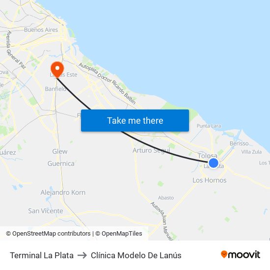 Terminal La Plata to Clínica Modelo De Lanús map