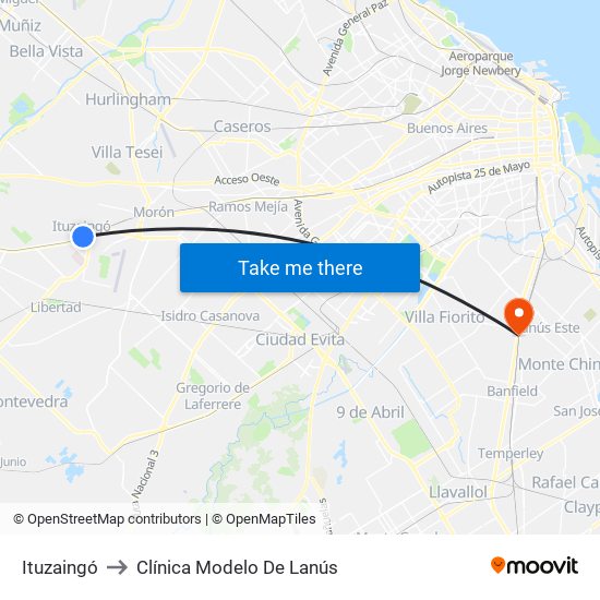 Ituzaingó to Clínica Modelo De Lanús map