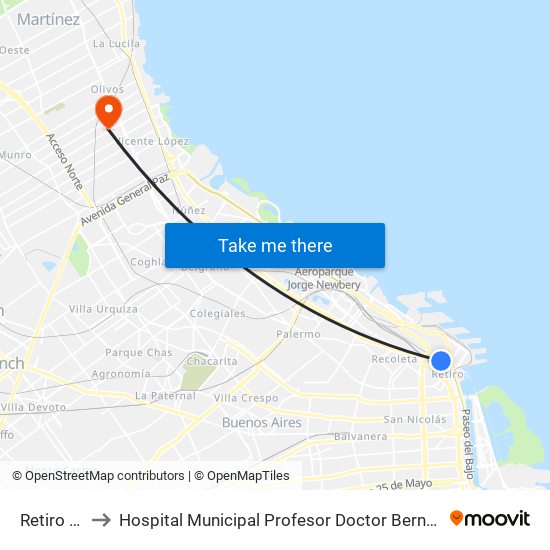 Retiro Lsm to Hospital Municipal Profesor Doctor Bernardo Houssay map