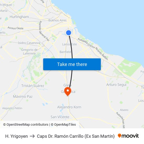 H. Yrigoyen to Caps Dr. Ramón Carrillo (Ex San Martín) map