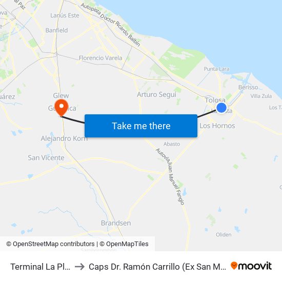 Terminal La Plata to Caps Dr. Ramón Carrillo (Ex San Martín) map