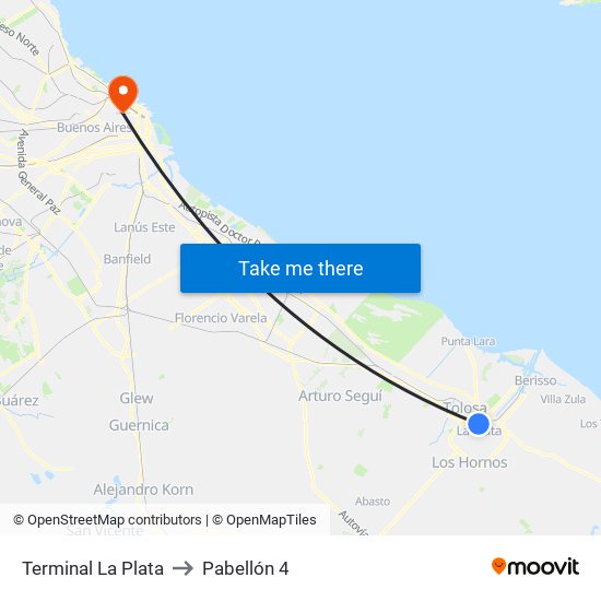 Terminal La Plata to Pabellón 4 map