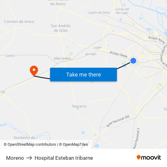 Moreno to Hospital Esteban Iribarne map