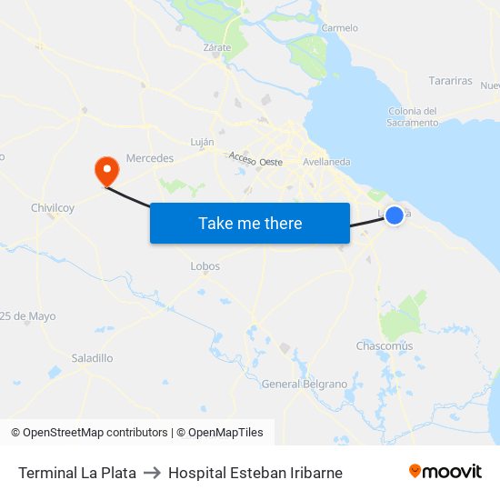 Terminal La Plata to Hospital Esteban Iribarne map