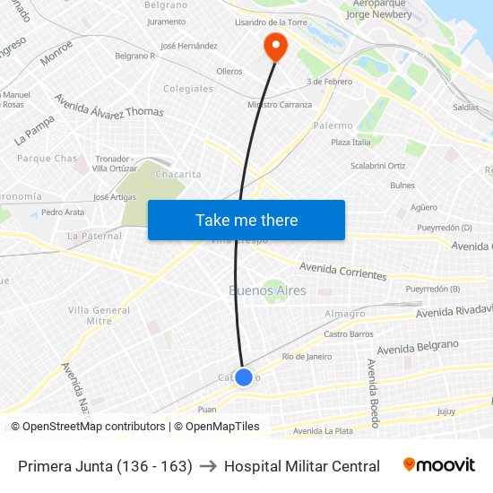 Primera Junta (136 - 163) to Hospital Militar Central map