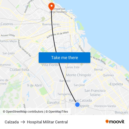 Calzada to Hospital Militar Central map