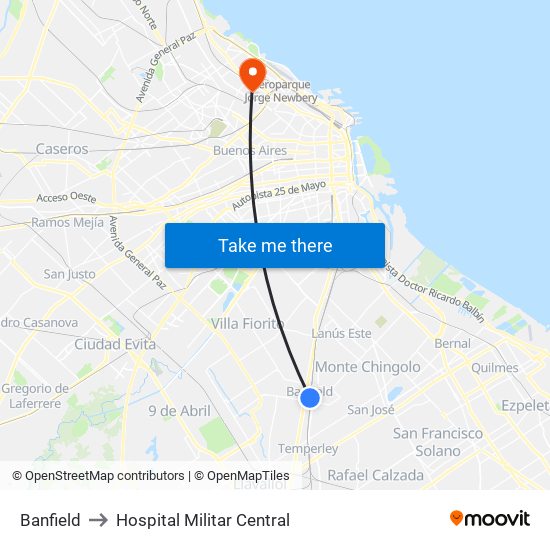 Banfield to Hospital Militar Central map