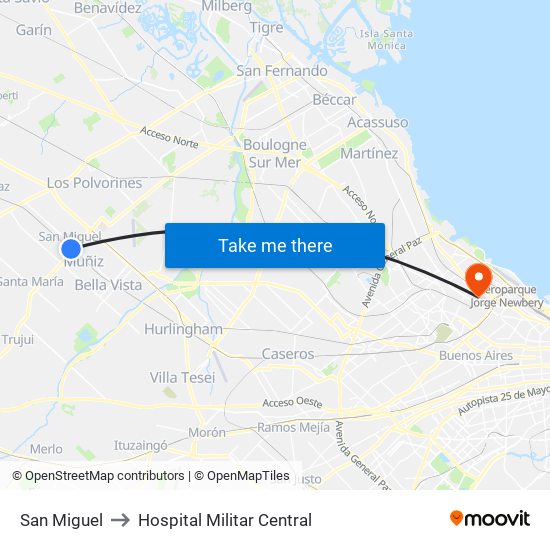 San Miguel to Hospital Militar Central map