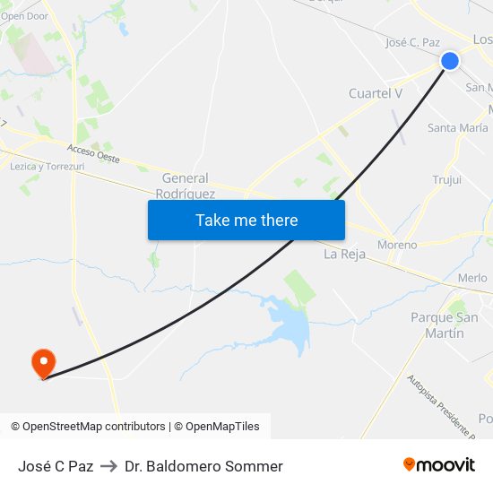 José C Paz to Dr. Baldomero Sommer map