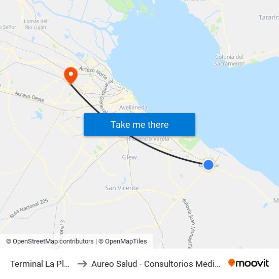 Terminal La Plata to Aureo Salud - Consultorios Medicos map