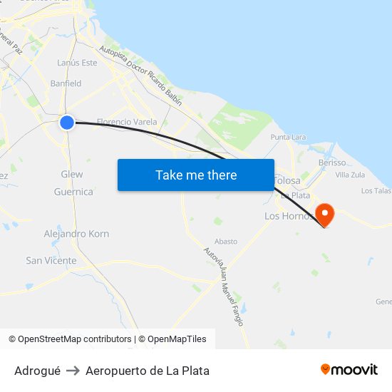 Adrogué to Aeropuerto de La Plata map