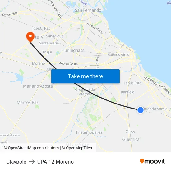 Claypole to UPA 12 Moreno map