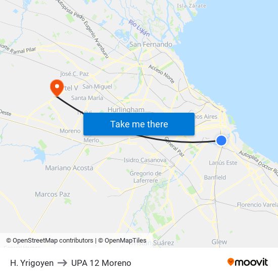 H. Yrigoyen to UPA 12 Moreno map