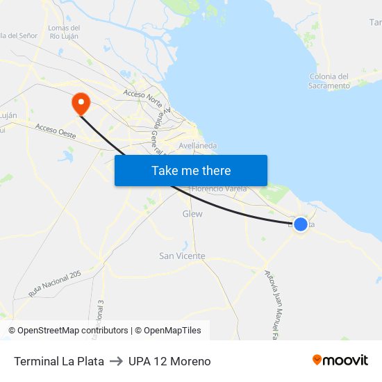 Terminal La Plata to UPA 12 Moreno map