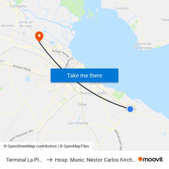 Terminal La Plata to Hosp. Munic. Néstor Carlos Kirchner map