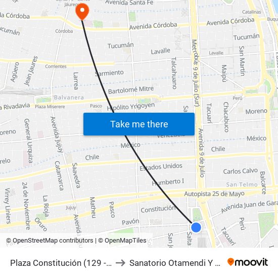 Plaza Constitución (129 - 195) to Sanatorio Otamendi Y Miroli map