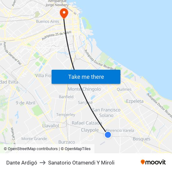 Dante Ardigó to Sanatorio Otamendi Y Miroli map