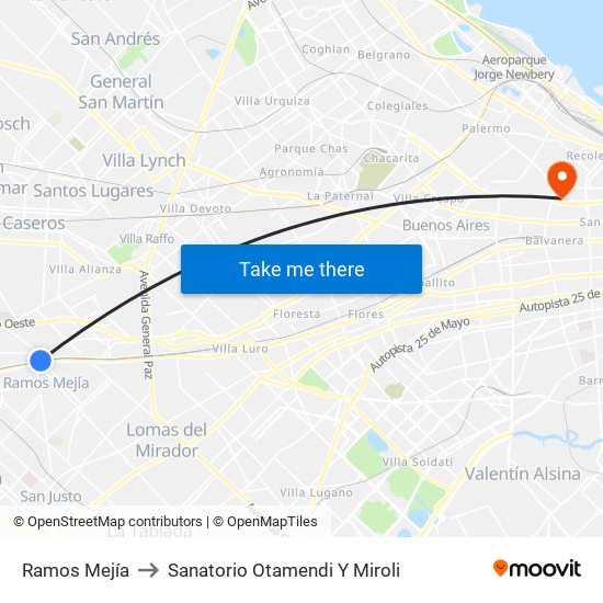 Ramos Mejía to Sanatorio Otamendi Y Miroli map