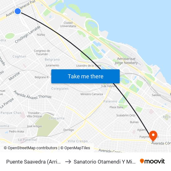 Puente Saavedra (Arriba) to Sanatorio Otamendi Y Miroli map