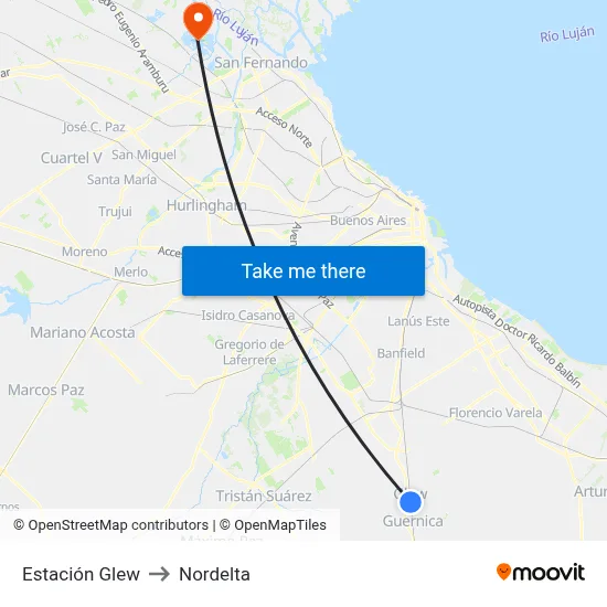 Estación Glew to Nordelta map