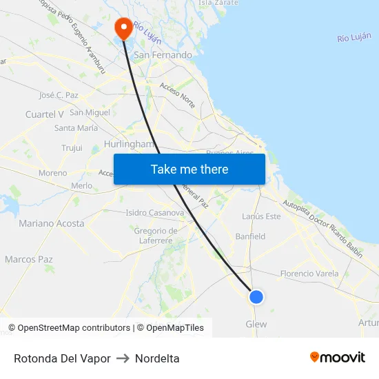 Rotonda Del Vapor to Nordelta map