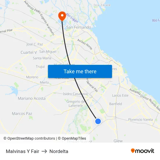 Malvinas Y Fair to Nordelta map
