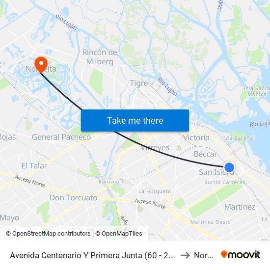 Avenida Centenario Y Primera Junta (60 - 203 - 333 - 365 - 437) to Nordelta map