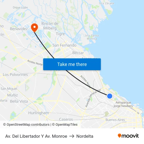 Avenida Del Libertador Y Monroe to Nordelta map