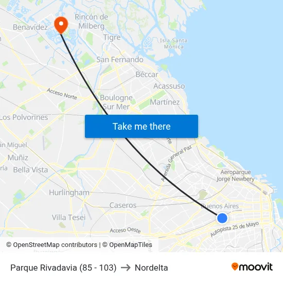 Parque Rivadavia (85 - 103) to Nordelta map