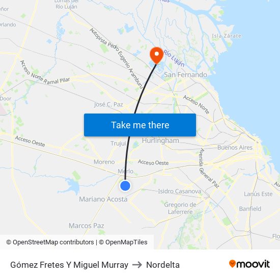 Gómez Fretes Y Miguel Murray to Nordelta map