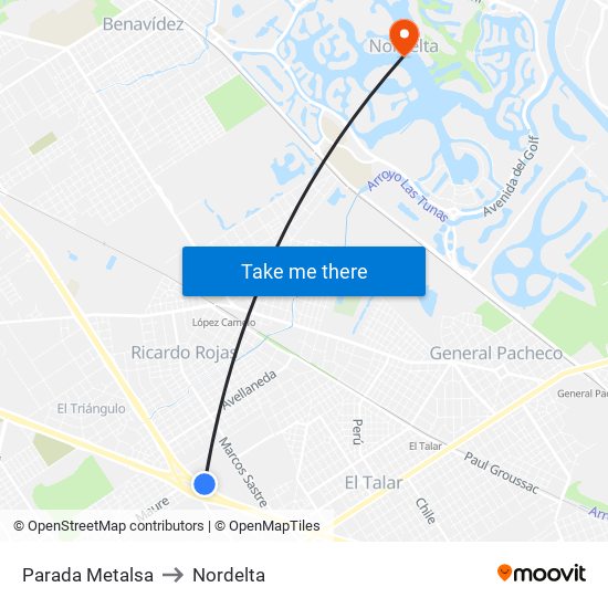 Parada Metalsa to Nordelta map
