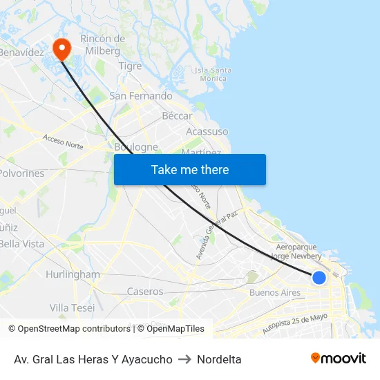 Av. Gral Las Heras Y Ayacucho to Nordelta map