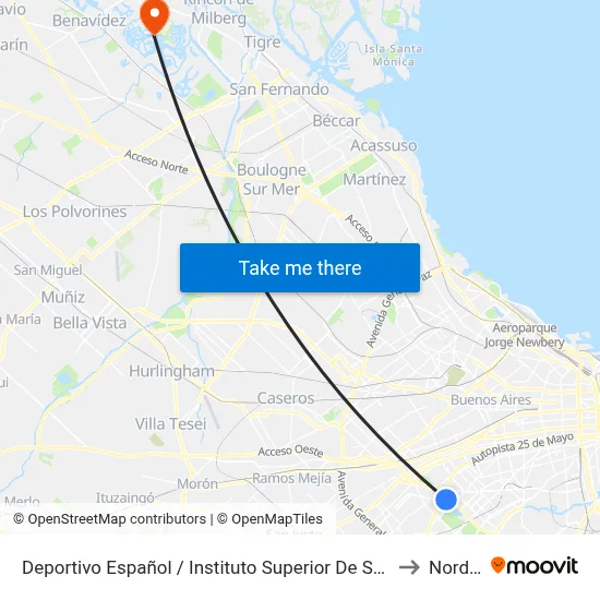 Deportivo Español / Instituto Superior De Seguridad Pública to Nordelta map