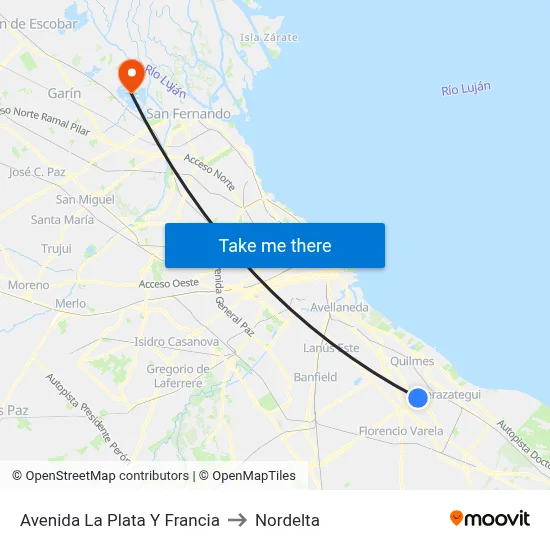 Avenida La Plata Y Francia to Nordelta map