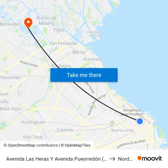 Avenida Las Heras Y Avenida Pueyrredón (60 - 102) to Nordelta map