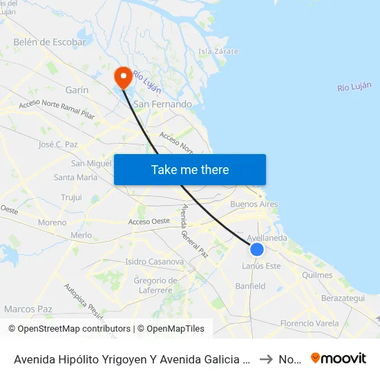 Avenida Hipólito Yrigoyen Y Avenida Galicia (33 - 45 - 51 - 85 - 271 - 277 - 373) to Nordelta map