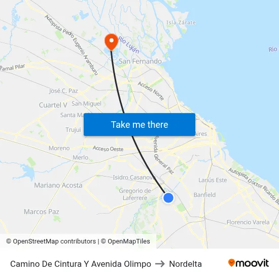 Camino De Cintura Y Avenida Olimpo to Nordelta map
