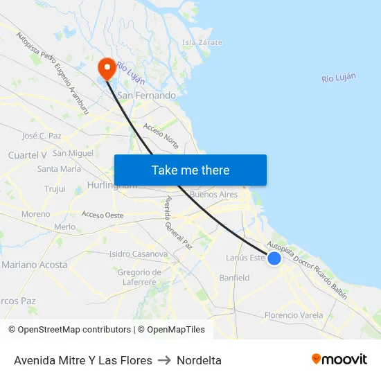 Avenida Mitre Y Las Flores to Nordelta map
