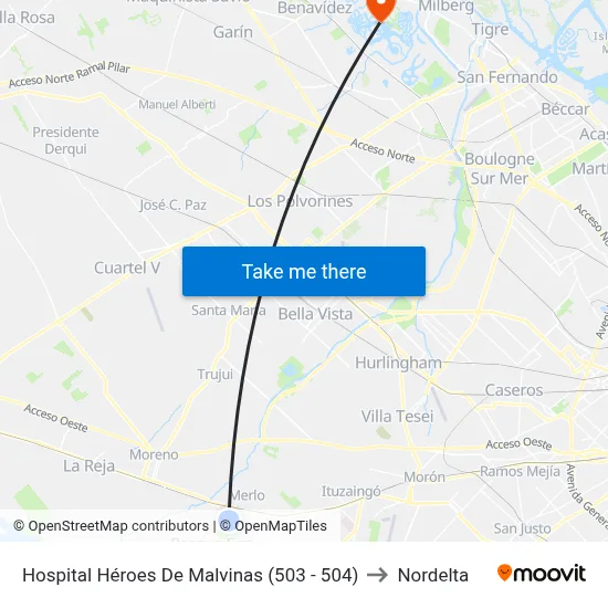 Hospital Héroes De Malvinas (503 - 504) to Nordelta map