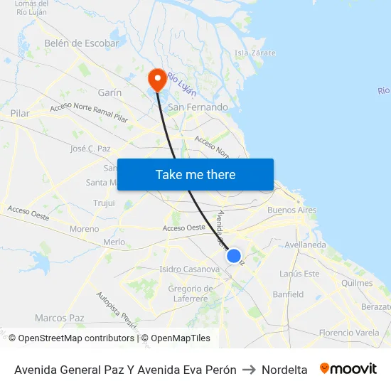 Avenida General Paz Y Avenida Eva Perón to Nordelta map