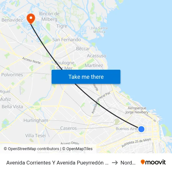 Avenida Corrientes Y Avenida Pueyrredón (24 - 26) to Nordelta map