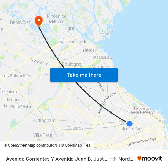 Avenida Corrientes Y Avenida Juan B. Justo (19 - 71) to Nordelta map