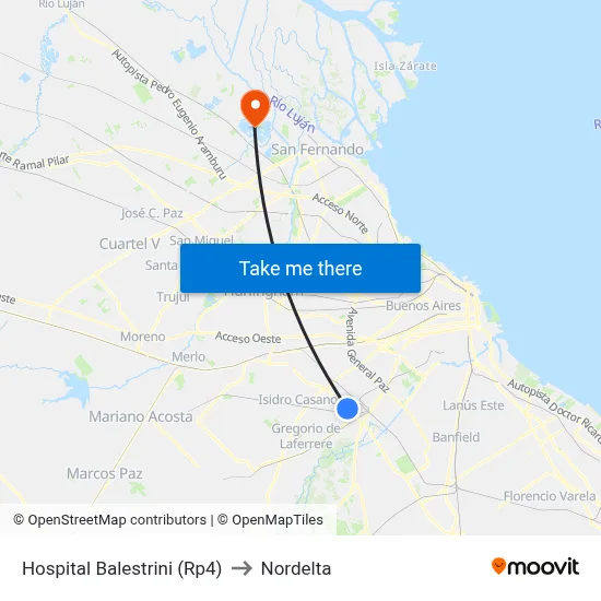 Hospital Balestrini (Rp4) to Nordelta map