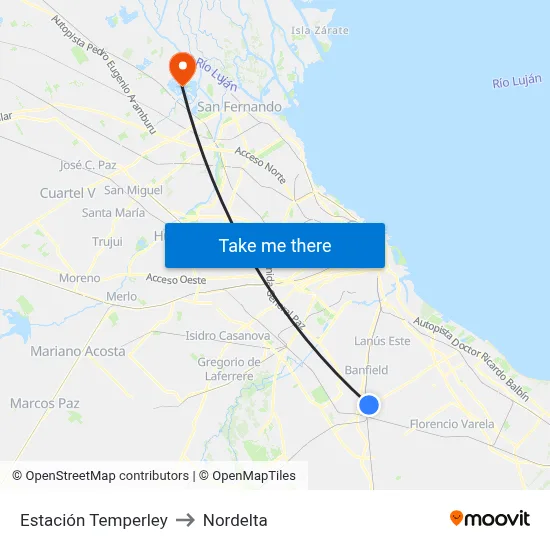 Estación Temperley to Nordelta map