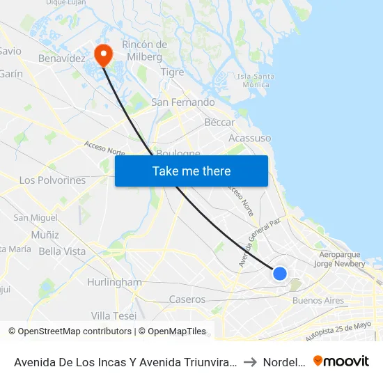 Avenida De Los Incas Y Avenida Triunvirato to Nordelta map