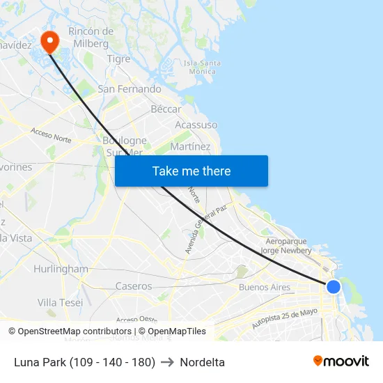 Luna Park (109 - 140 - 180) to Nordelta map