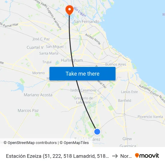 Estación Ezeiza (51, 222, 518 Lamadrid, 518 La Porteña, 518 Spegazzini) to Nordelta map