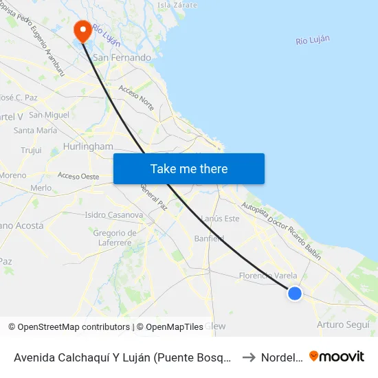Avenida Calchaquí Y Luján (Puente Bosques) to Nordelta map