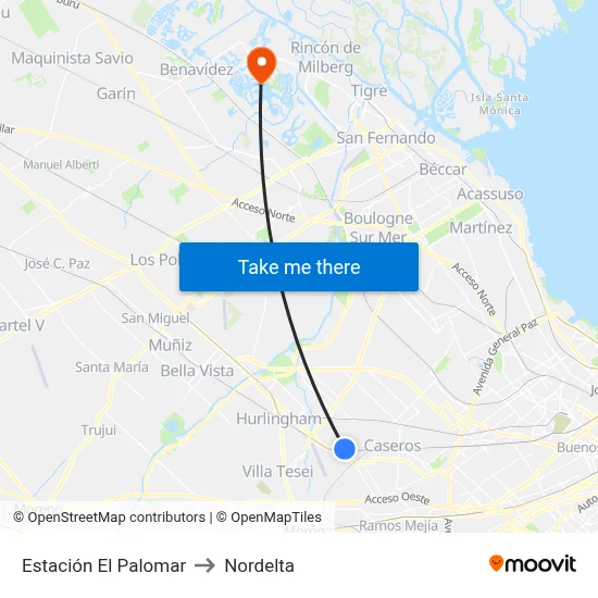 Estación El Palomar to Nordelta map